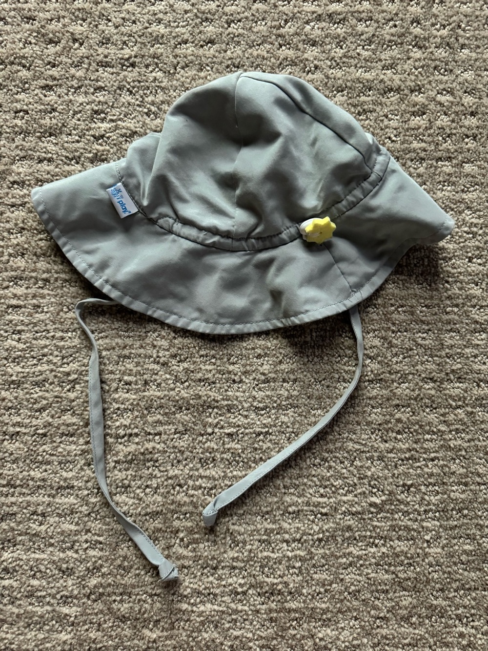 I Play Baby Gray Sun Bucket Hat with Chin Strap and Yellow Accent 0-6 mos